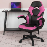 Flash Furniture CH-00095-PK-GG X10 Gaming Chair Racing Office Ergonomic Computer PC Adjustable Swivel Chair with Flip-up Arms, Pink/Black LeatherSoft